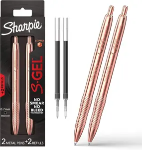 Sharpie S-Gel Pens, Copper Metal Body, Medium Point (0.7mm), Black Gel Ink, 2 Pens with 2 Extra Ink Refills