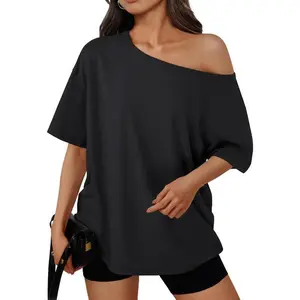 Womens Off The Shoulder Tops Oversized T-Shirts Short Sleeve Tees Summer 2025 Casual Spring Fashion Clothes(Sheets)
