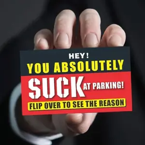You Suck at Parking Prank Cards - Double-Sided Cards with Parking Fails & Personal Comments, 3.5” x 2”, Compact & Easy to Carry, 100-Pack Windshield Sticker