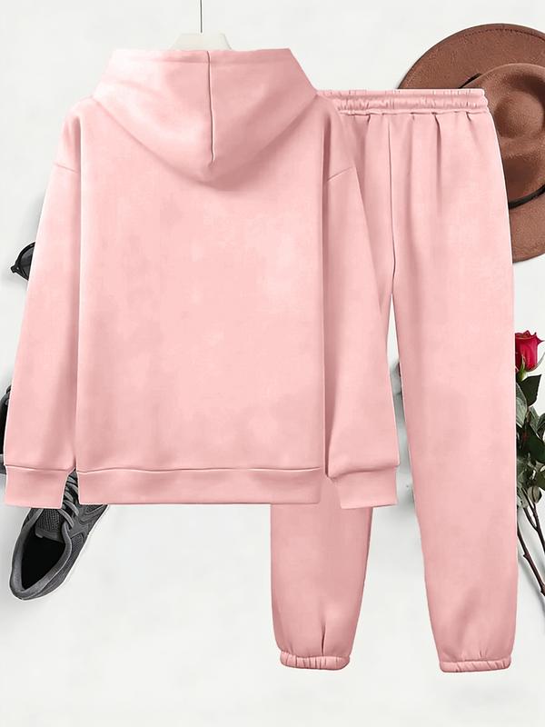 Autumn Winter Women's Sweatsuit Set, Fitted Graphic Sweatpants & Hoodie, Sweet Style for Casual, Perfect for Fall & Winter