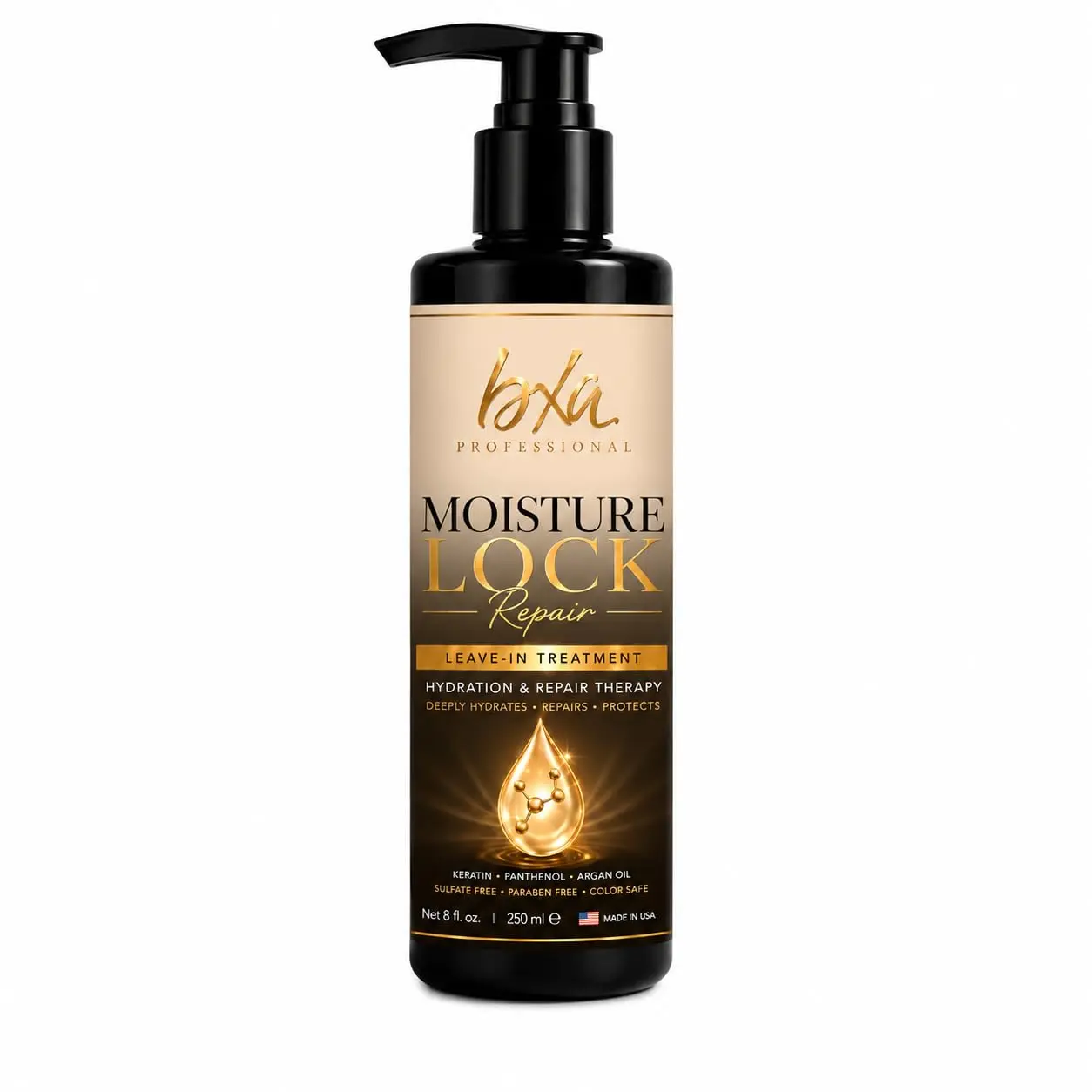 BXA Professional Moisture Lock Leave-In Hair Treatment, 8 Fl Oz (250 mL), Moisturizing Hair Cream with Keratin, Panthenol and Argan Oil