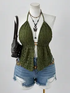 HANNA x Sunspun Y2K American Punk Textured Spaghetti Strap Tie Strap Camisole For Women