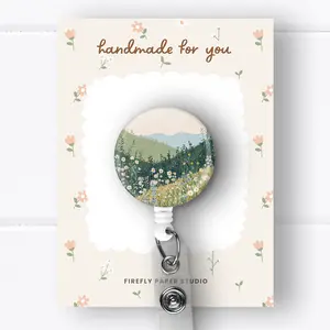 Meadow Badge Reel, Retractable Badge Reel w/ Alligator Swivel Clip