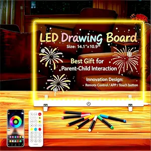LED Drawing Board Controlled by APP/Remote/Music Sync/Touch Button, Doodle Glow Acrylic Dry Erase LED Light Board, Glowing Memo Ideal for Office Home Outside Adult Kids