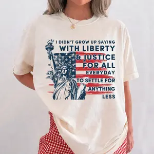 Unisex Graphic Tee Liberty And Justice For All Print Casual Design T Shirt Streetwear Crewneck Short Sleeve Soft Cotton Breathable Comfortable Fit Relaxed Daily Wear Equality Protest Activism 4th Of July Patriotic Trendy Fashion Top
