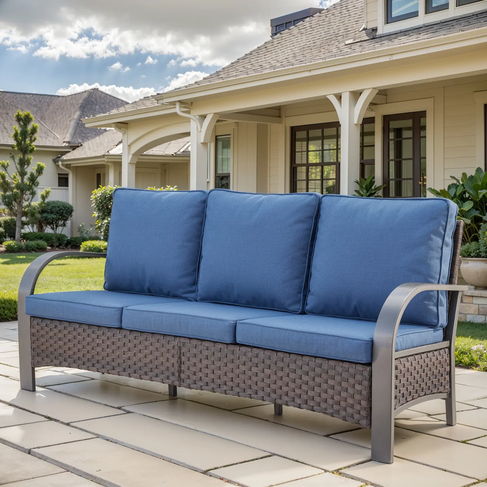 Outdoor Patio Couch - 1000 LBS Weight Capacity Wicker Couch Outdoor Furniture with Deep Seat Hight Backrest 3 Seater Wicker Sofa for Deck Proch Balcony Backyard,HW Series