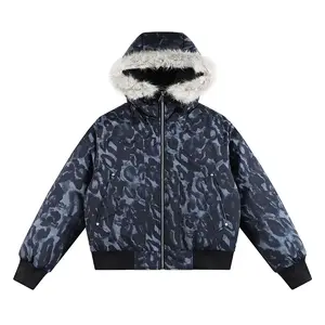 New Men's Autumn Winter Coat Thickened Warm Plaid Hooded Cotton Jacket With Leopard Print Stylish Casual Long Sleeve Black Menswear Top