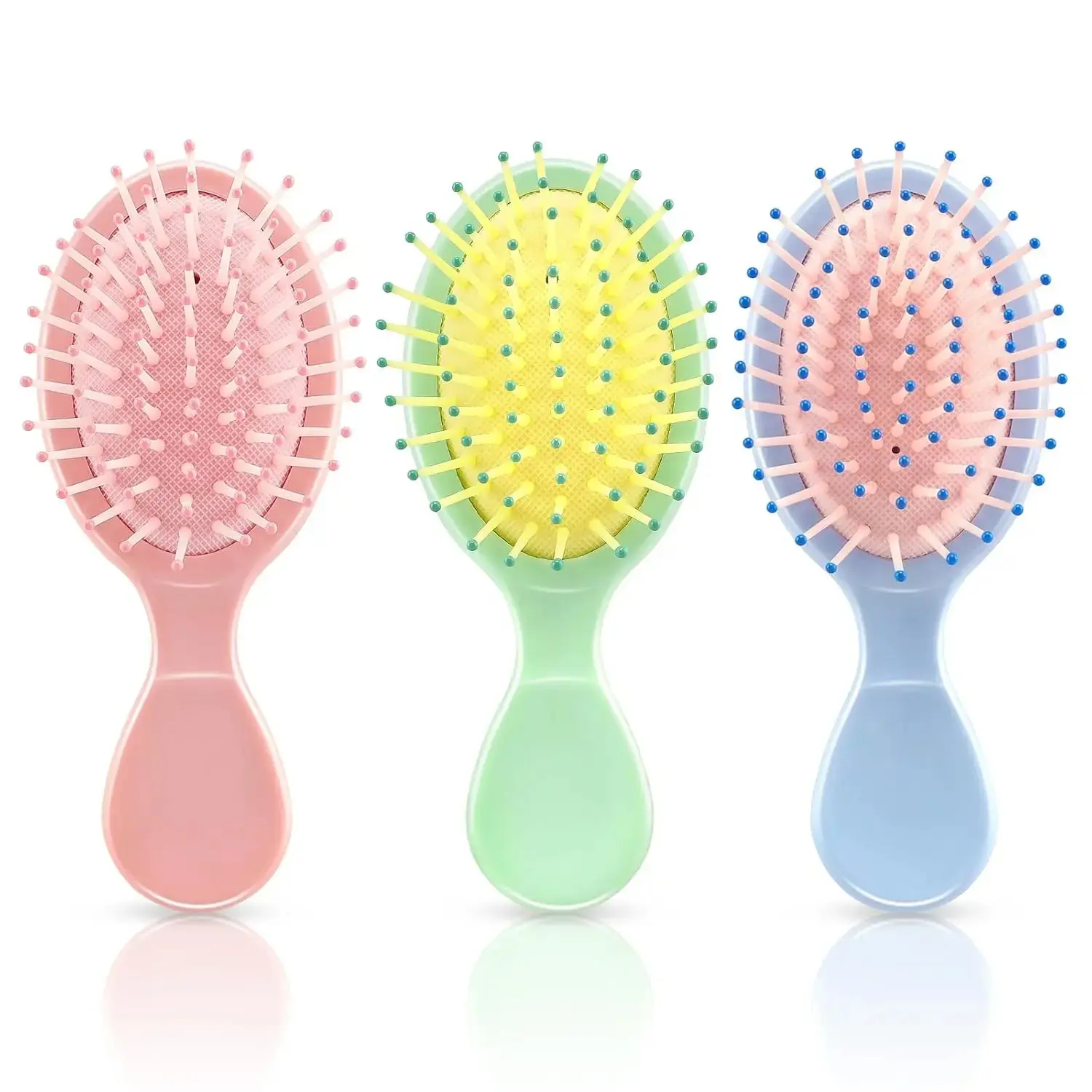 3Pcs Mini Wet Hair Brush for Dry & Wet Hair Travel Detangling Brush with Soft Air Cushion Teeth for All Hair Types Green Pink Blue