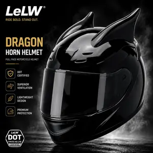 LeLW Dragon Horn Motorcycle Helmet DOT Certified Full Face Lightweight Stylish Cat Ear Inspired Racing Helmet for Men & Women with Aerodynamic Design, Breathable Comfort Liner, Removable Padding, City Street Riding Gear