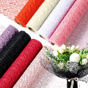 Korean Embossed Mesh Hollow Out Flower Packaging Paper, Festival Decoration, Floral Bouquet Wrap, 1 Roll, 19.7x180 Inches, DIY Materials