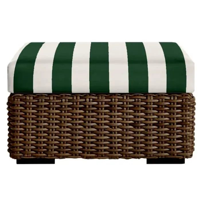 RSH Decor Foam Ottoman Cushion - Outdoor Water-Resistant Replacement Cushion for Patio Furniture in Hunter Green & White Stripe