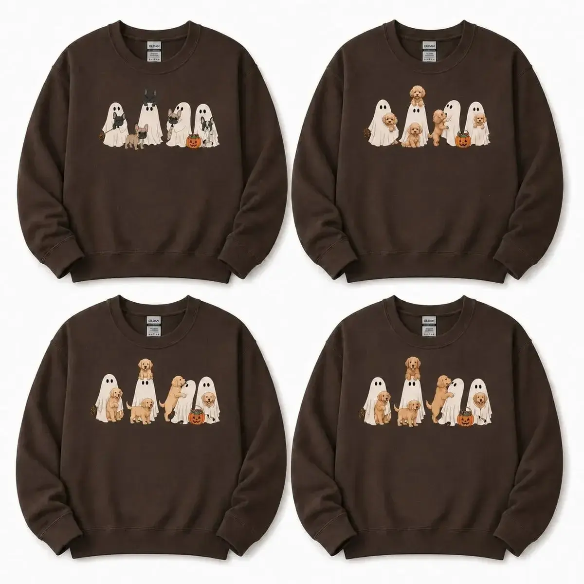 Custom Dog Breeds Halloween Ghost Sweatshirt, Cute Dog Mom Dog Dad Gift, Personalized Spooky Fall Crewneck for Men Women