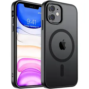 for iPhone 11 Phone Case(Compatible with MagSafe)(Military Grade Drop Protection) Translucent Matte Shockproof Phone Cover,Black