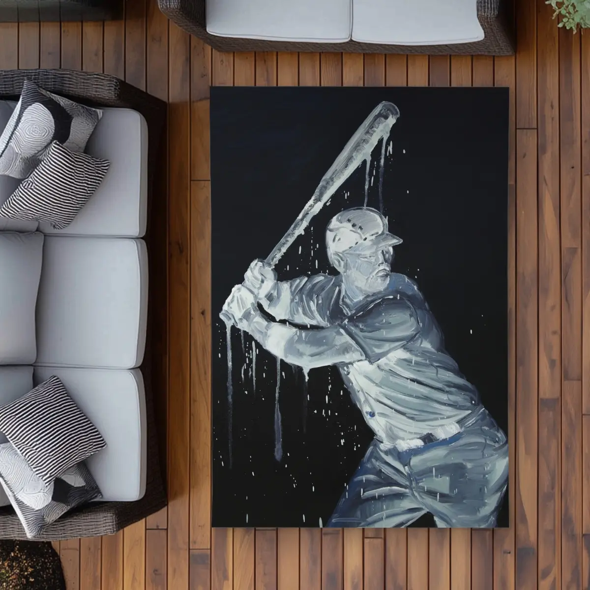 360 stand Polyester 4x6 ft. Rectangle Baseball Player Print Weatherproof Rug - Home Decorative Rug Mat, Outdoor Household Textile Carpet, Home Decorative Rugs