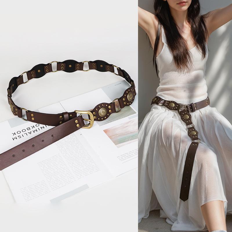 Brown Bohemian Belt for Women, Y2K Fashion Pin Buckled Belt for Vintage Skirt (No including fuzzy)