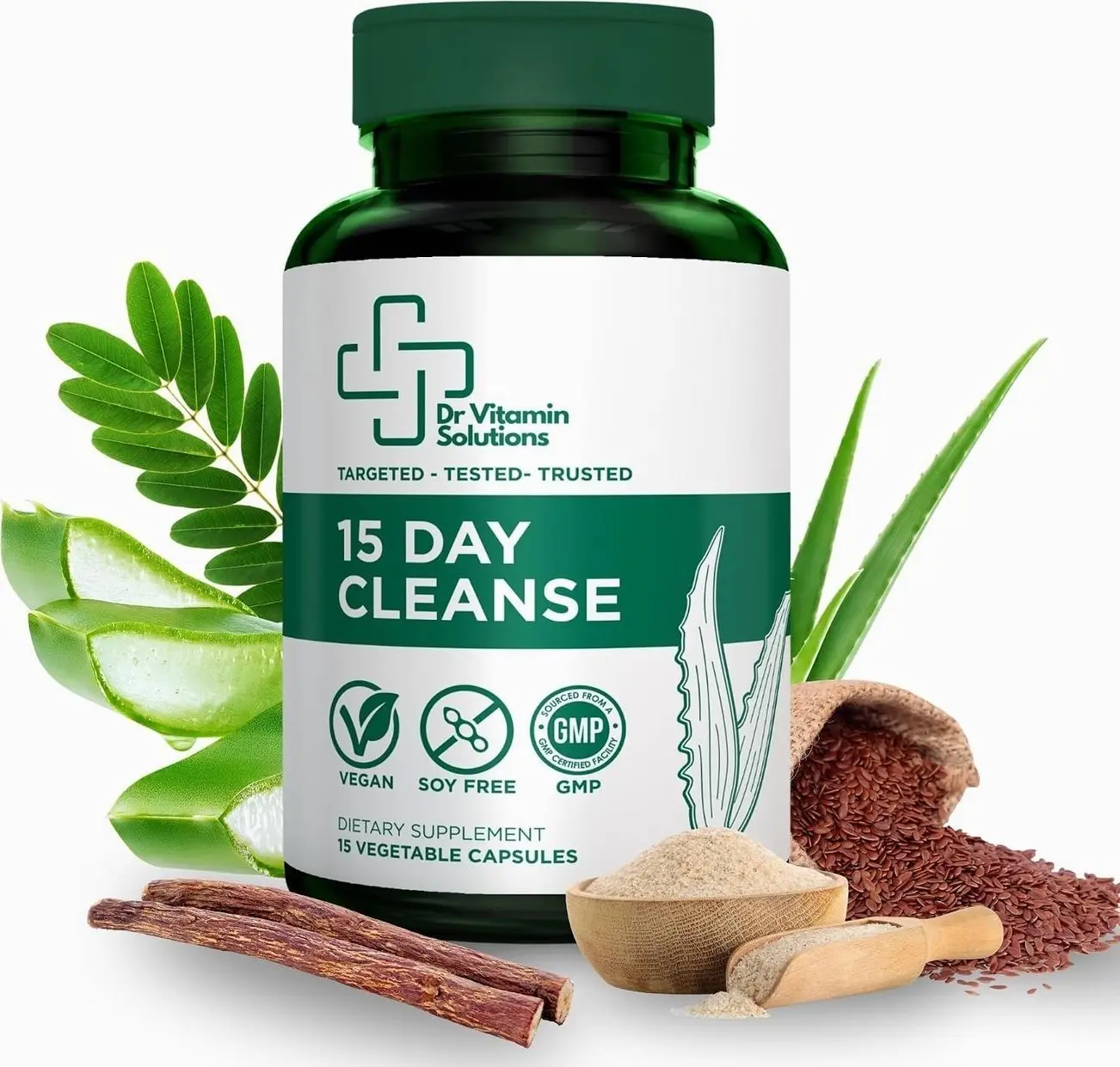 15 Day Cleanse – Natural Colon Detox & Digestive Support with Senna, Aloe Vera, Cascara Sagrada & Probiotics – Gentle, Vegan, 15-Day Cleansing Program