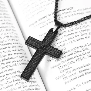 Stainless Steel Cross Necklace with Bible Verse Engraving, Unisex Faith Jewelry, 24 Inch Chain, Meaningful Gift for Daily Wear
