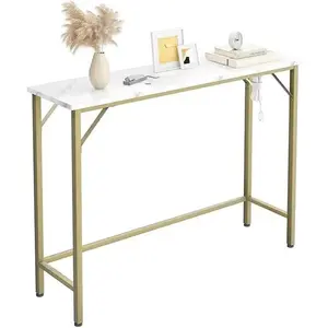 CHIC & PLAIN Narrow Sofa Table, Console Table with Power Outlets & USB Ports, Gold 39.4" Industrial Entryway Table