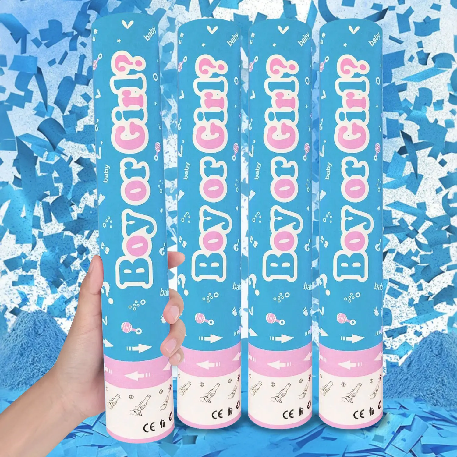 Gender Reveal Confetti Cannons 4 Pack, 11.8in Pink/Blue Twist Poppers with Powder & Confetti, Safe Air-Powered Cannons for Baby Shower, Gender Reveal Party & Surprise Celebration Decor