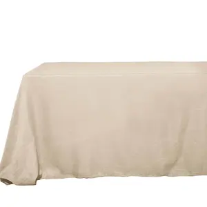 Faux Linen 90"x156" Rectangular Tablecloth Beige - Slubby Texture Wrinkle-Resistant Seamless Table Cover