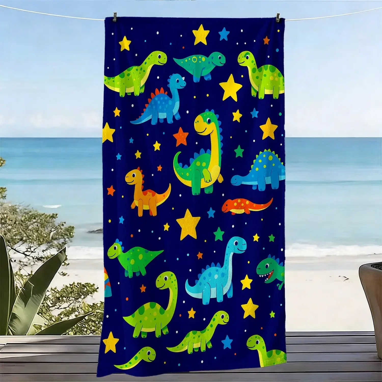 Large Soft Beach Towel, Cartoon Dinosaur Style, Multicolor Print, Quick-Dry Microfiber, Quick Drying Absorbent, Ideal for Beach, Pool Party, Outdoor Picnic, Gift