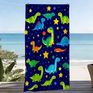 Large Soft Beach Towel, Cartoon Dinosaur Style, Multicolor Print, Quick-Dry Microfiber, Ideal for Beach, Pool Party, Outdoor Picnic