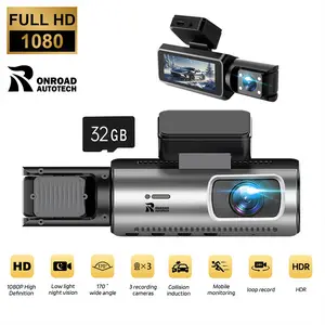 ONROAD AUTOTECH 3 Channel  Full HD 1080P Triple Camera Dash Cam with IR Night Vision G-Sensor 3.16" IPS Screen Loop Recording Car Driving Recorder for Safety & Evidence