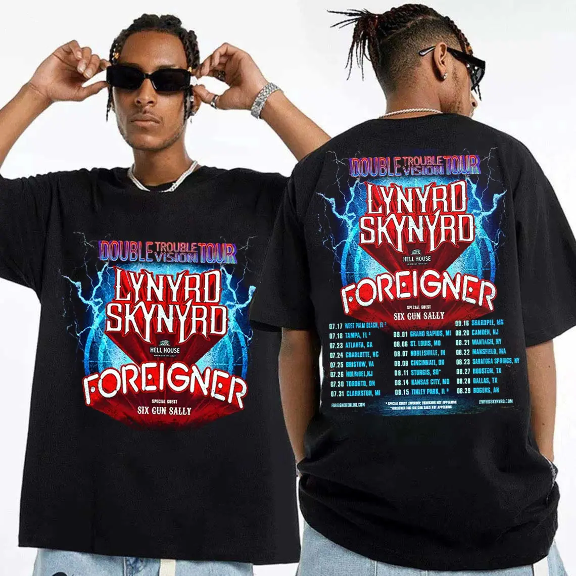 Lynyrd Skynyrd Double Trouble Double Vision Tour 2026 North America City Dates Two Sided T-Shirt