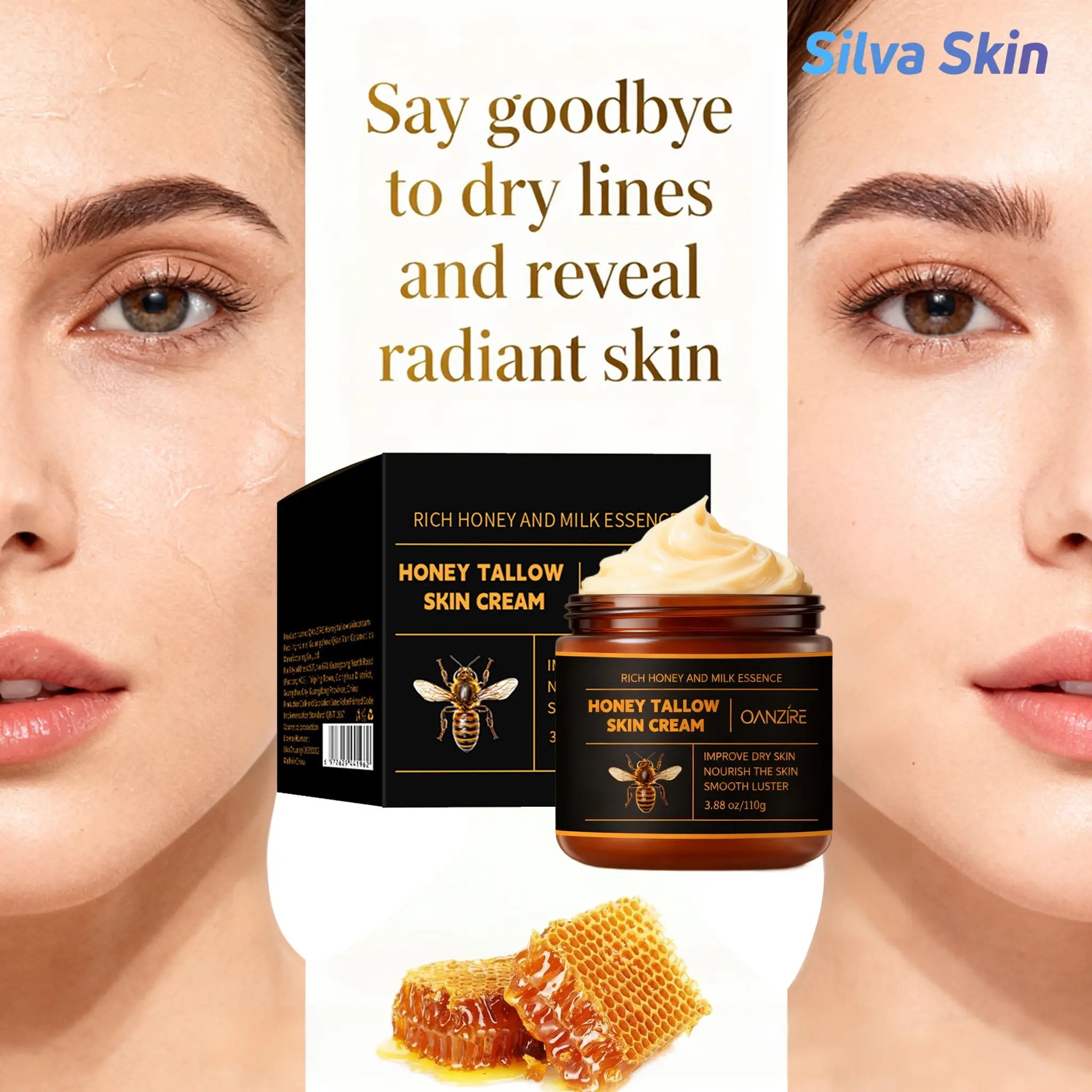 Honey Tallow Skin Cream 3.88 oz - Hydrating Moisturizing Body Cream, Long Lasting Nourishment for Soft Smooth Radiant Skin, Anti-Wrinkle & Intensive Soothing Care,