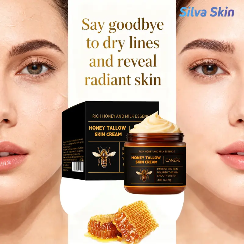 【QANZIRE】Honey Tallow Skin Cream - Carcinogen-Free Grass-Fed Beef Tallow, Anti-Aging Hydrating Body Blend, Long-Lasting Moisturizing Moisture Boost Cream for Mature Dry Skin, 3.88 oz luxury body lotion