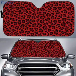 1pc Red and Black Leopard Print Background Car Auto Sunshades, Front Window Sun Cover for Car, Auto Sunshade for Car Decor, Car Windshi Cars Windshield Durable Visor, Vehicle Accessory, Made of, Flat Print, Multi-size Options, SUV Vehicle Sunshade