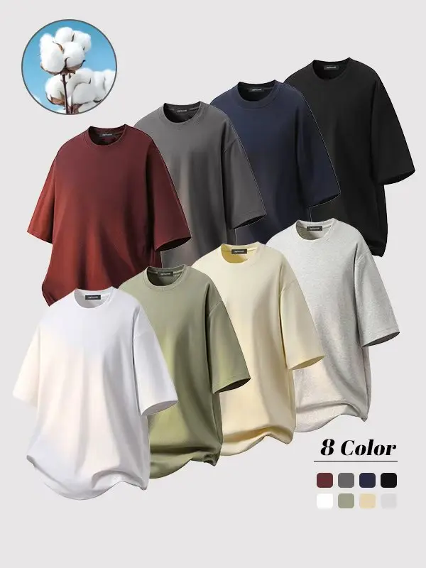 3-Pack Men's Baggy Crew Neck Short Sleeve T-Shirts - 100% Cotton Comfort! Breathable Non-Irritating, Perfect for Outdoor Activities & Lazy Days Casual Round Neck