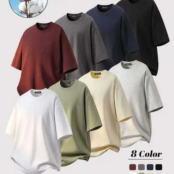 3-Pack Men's Baggy Crew Neck Short Sleeve T-Shirts - 100% Cotton Comfort! Breathable Non-Irritating, Perfect for Outdoor Activities & Lazy Days Casual Round Neck
