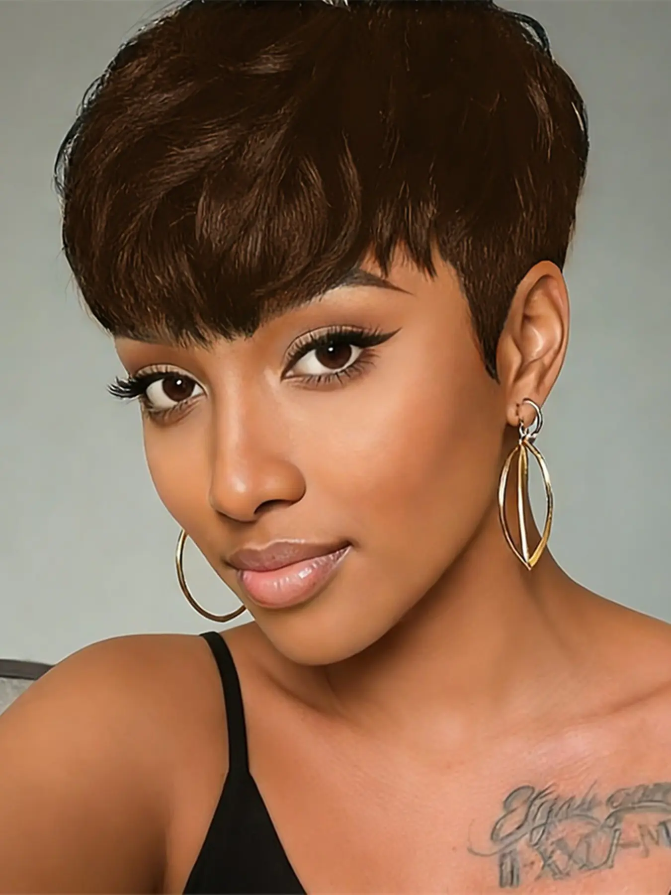 brown color  Pixie Cut Human Hair Wig, Short Straight, Machine Made, Daily Party Use, Stylist Friendly Wig, Stylish Gift Wig for Women pixie wig