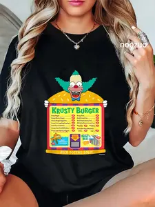 100% Cotton The Simpsons Krusty the Clown Krusty Burger Menu T-Shirt