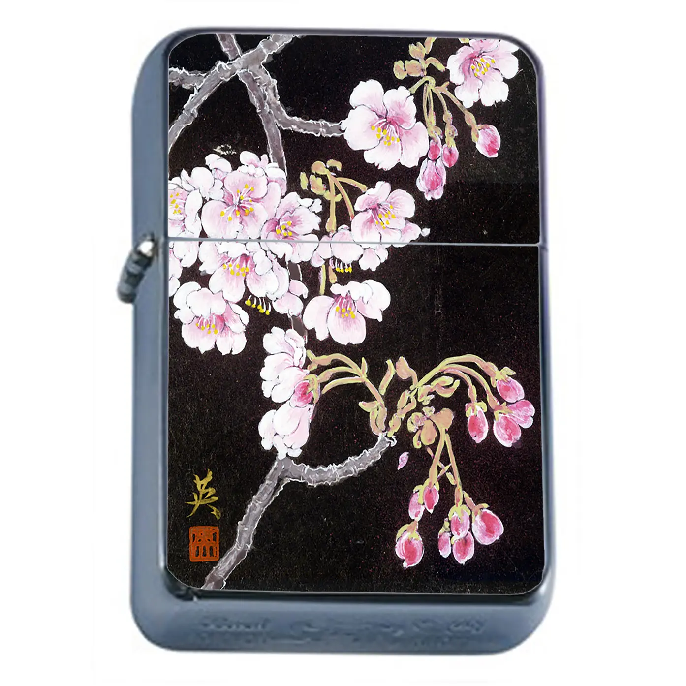 Cherry Blossom BLACK Oil Lighter