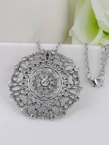 Women's Fashionable Floral Design Long Necklace, Hollow Out Circle Pendant Sweater Chain Jewelry, Bulk Buy Wholesaler, Stainless Steel, Trendy Jewelry