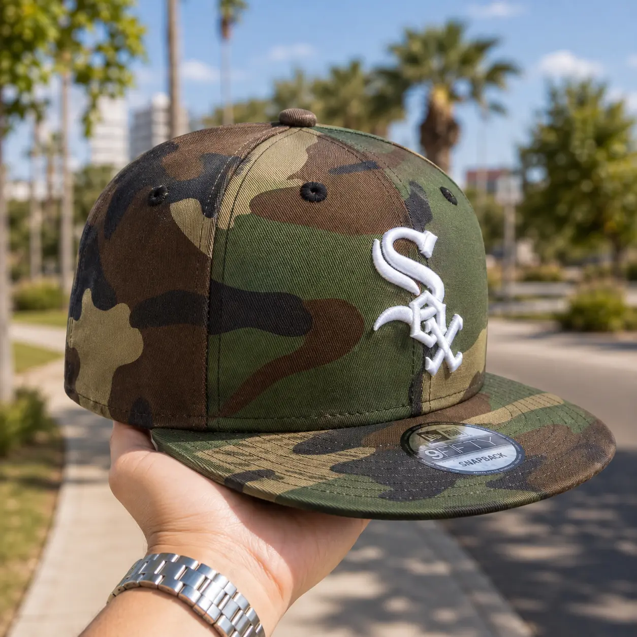 Men's Chicago White Sox New Era Camo Basic 9FIFTY Snapback Hat | Military Camouflage Streetwear Hat for Men & Women Outdoor Fashion