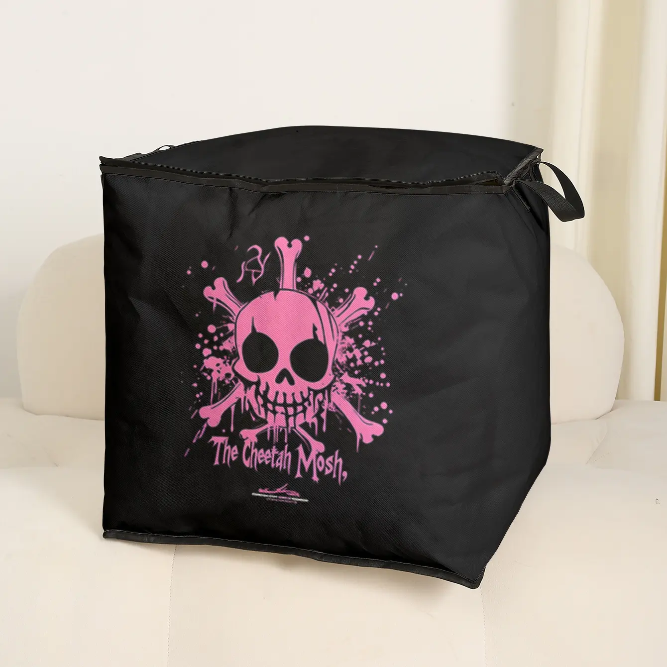 Cute Skull Print Blanket Storage Bag, Space Saver Bags, Durable Material, Easy Carry Handle, Perfect for Halloween Home Use, Store Blankets & Toys