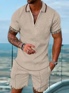 Men's Printed Polo Shirt and Shorts Set, Summer Casual Daily Wear, Comfortable Fit for Sports and Outdoor Activities
