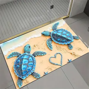 1PC Ocean-inspired Blue Turtle Pattern Anti-slip Bathroom Mats, Soft and Comfortable Bathroom Floor Mats, Bathroom Decorations, Kitchen Carpets, Suitable for Laundry Rooms, Bedrooms, Shower Rooms, Indoor Mats etc