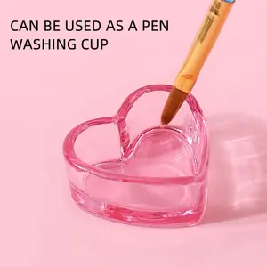 1Pc Multifunctional Mini Pink Heart Shaped Wash Cup, Paint Mixing Cup, Funny Glass Cup, Crystal Glass, Clear Glass Cup