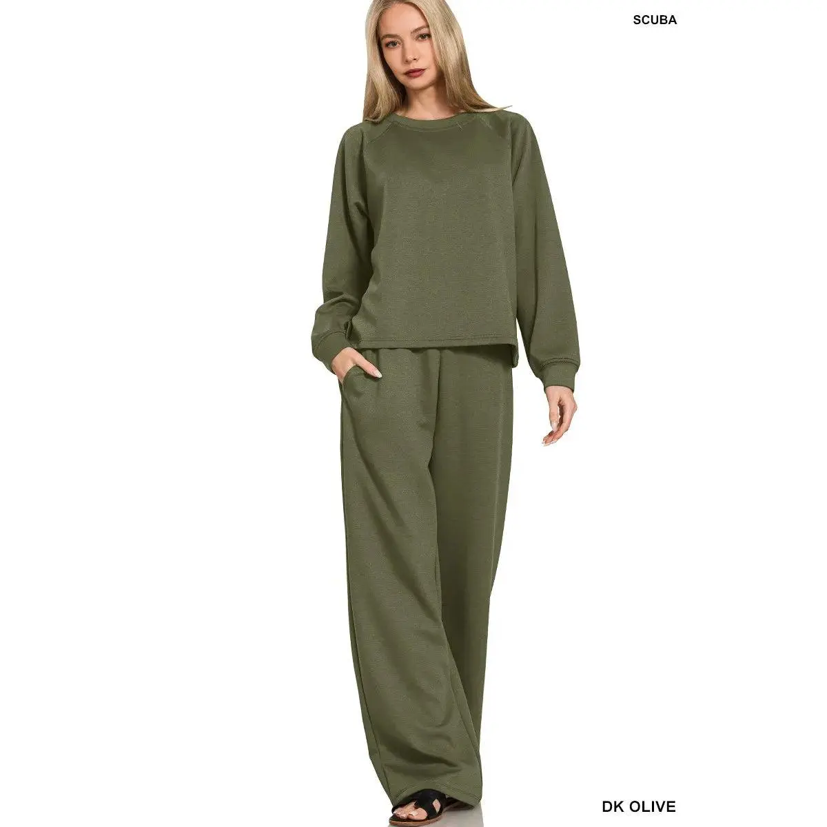 Zenana Scuba Crewneck Sweatshirt and Pants Set