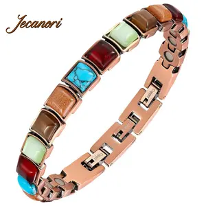 Jecanori Copper Bracelet for Women f, Pure Copper Magnetic  Bracelets with 3800 Gauss,Natural Turquoise Gifts for Women,Size Adjustable