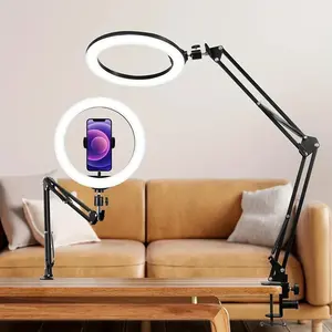 Selfie Ring Light with Adjustable Arm and Phone Holder, Tripod Light, USB Powered LED Lamp for Live Streaming Photography Indoor Use Flexible Lighting Accessory