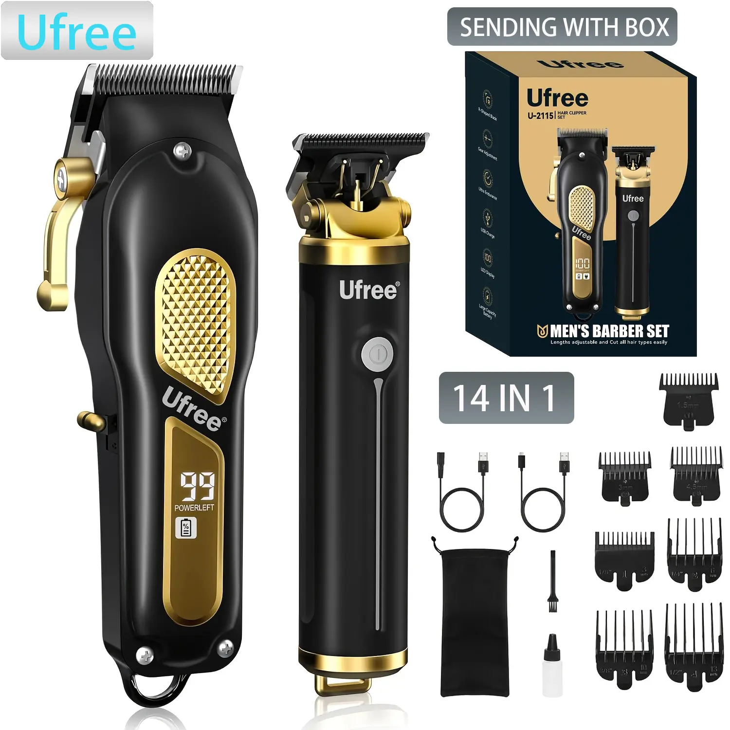 Ufree Professional Cordless Clippers and Trimmers Set for Men for Hair Cutting, Beard Trimmer, Barber Clippers, Rechargeable Electric Shaver, Gifts for Men