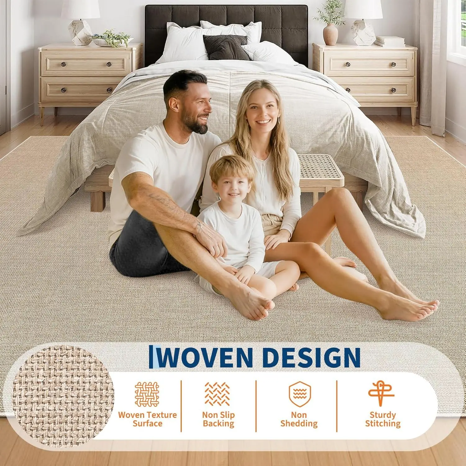 Washable Runner Rug 2x6 Woven Textured Hallway Runner Rug Modern Minimalist Solid Color Non Slip Runners Low Pile Non-Shedding Thin Foldable Mat for Entryway Kitchen Bathroom Bedside Tan, Beige  9*12ft(274*366cm)