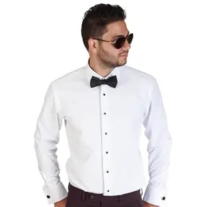 Slim Fit White Spread Collar Lay Down French Cuff Men's Tuxedo Dress Shirt Combo Formal Menswear