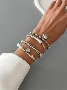 Boho Style Faux Pearl Ccb Heart Fashion Women's Bracelet Set Beaded Bracelet, Elegant Light Luxury Casual Party Jewelry Gift, 4 Piece Daily Wear