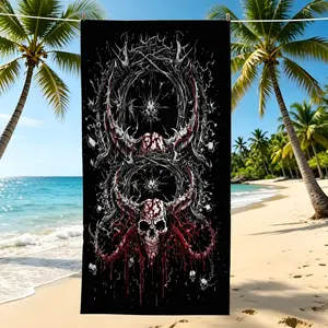 Gothic Thorn Skull Printed Beach Towel, Soft Polyester, Sand-Proof & Quick-Drying, Machine Washable & Fade Resistant, for Seaside Vacation Camping Travel, Ideal Summer Gift